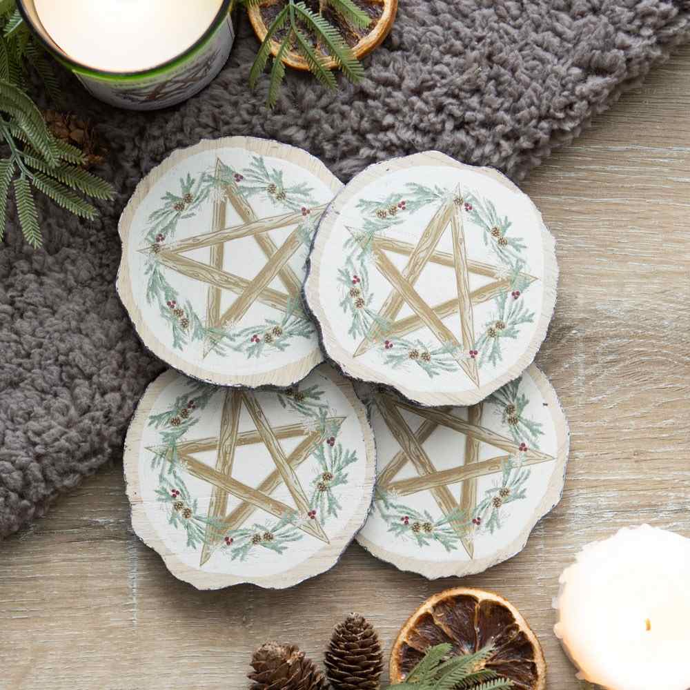 Something Different - Winter Solstice Wood Slice Untersetzer Set - Mehrfarben